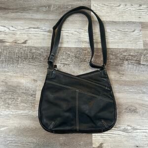 ILI New York Black Leather Crossbody Bag Leopard Lining Adjustable Strap